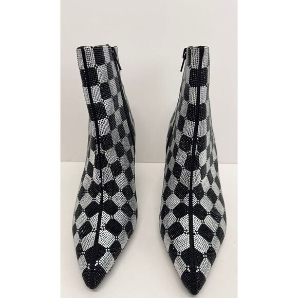 Wild Pair Boots Size 6 Checkered Pointed Toe Rhinestones High Heel Booties NEW - Picture 5 of 9